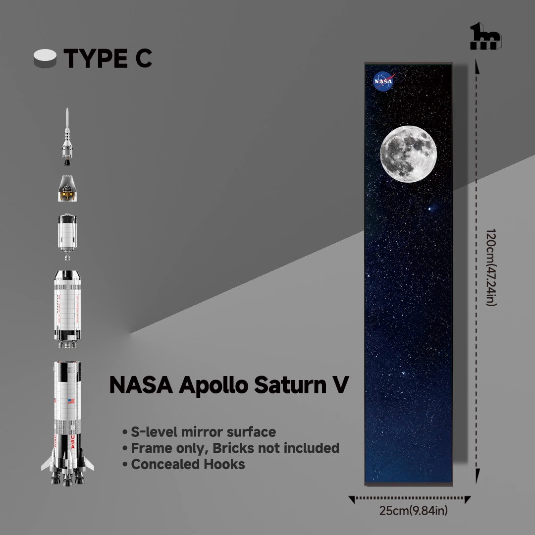 [Custom Acrylic Bracket Included] Wall Display Frame for LEGO® Ideas 92176 NASA Apollo Saturn V