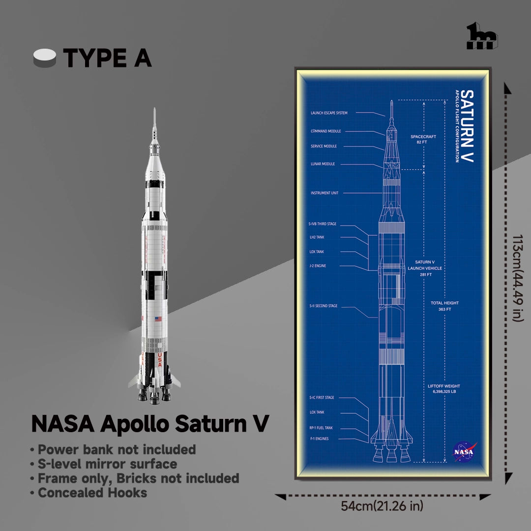 [Custom Acrylic Bracket Included] Wall Display Frame for LEGO® Ideas 92176 NASA Apollo Saturn V