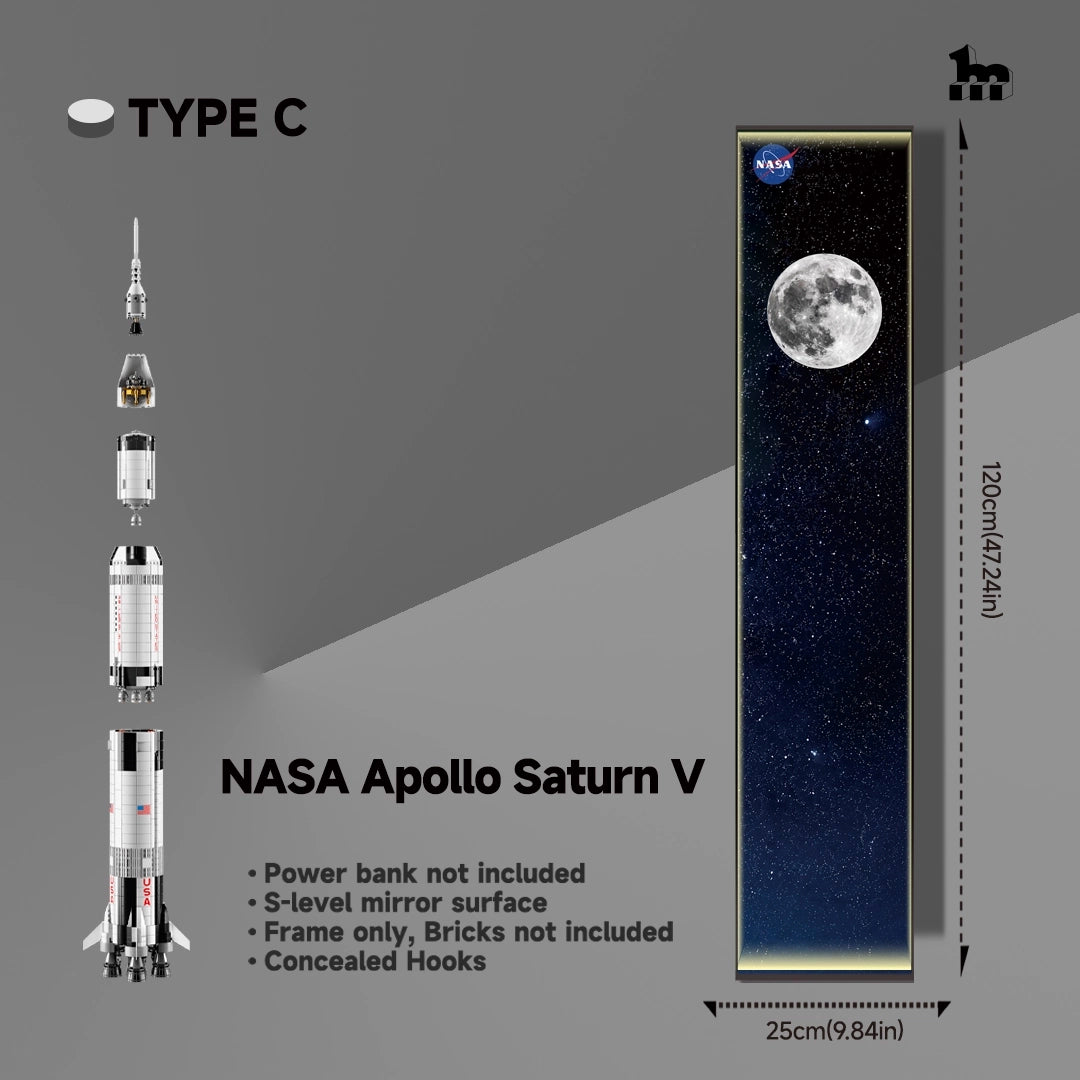 [Custom Acrylic Bracket Included] Wall Display Frame for LEGO® Ideas 92176 NASA Apollo Saturn V
