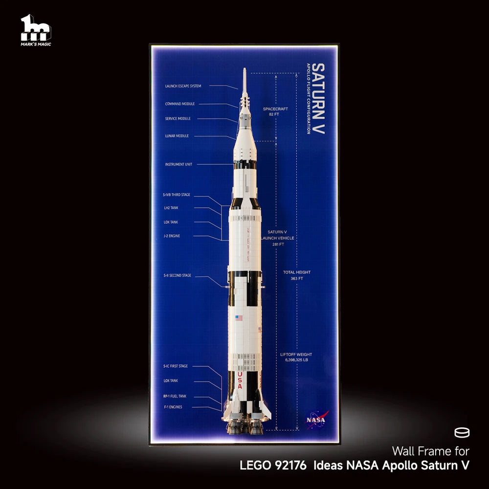 [Custom Acrylic Bracket Included] Wall Display Frame for LEGO® Ideas 92176 NASA Apollo Saturn V
