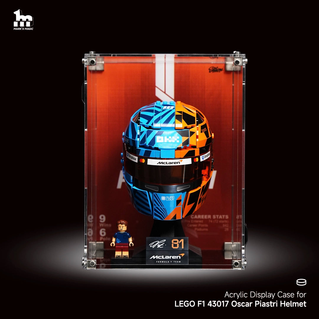 Wall mounted Display Case For LEGO® Editions F1 43017 Oscar Piastri Helmet