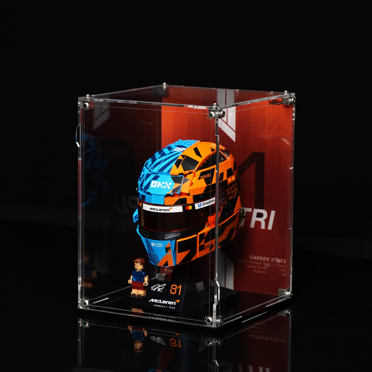 Wall mounted Display Case For LEGO® Editions F1 43017 Oscar Piastri Helmet