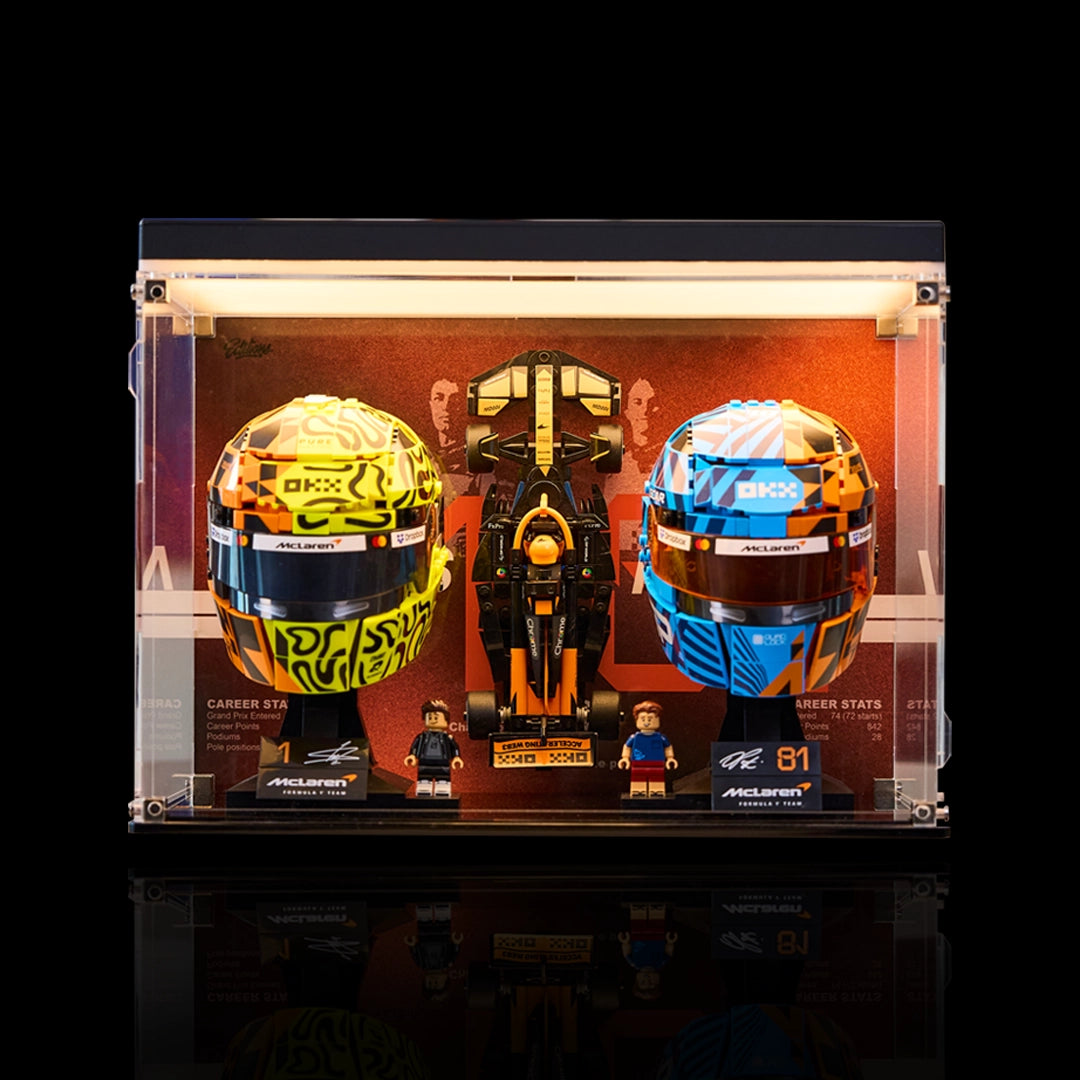 Wall mounted Display Case For LEGO® Editions F1 McLaren Lando Norris Helmet&Oscar Piastri Helmet