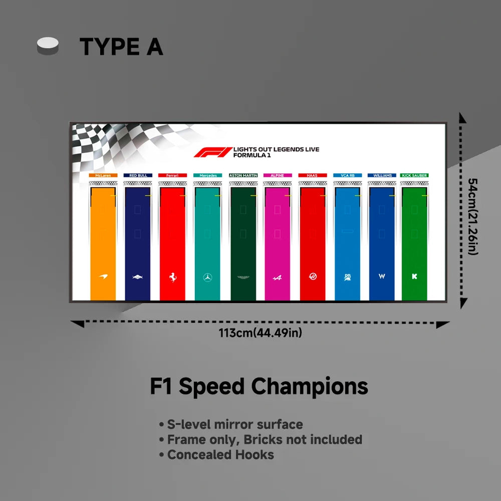 Wall Display Frame for LEGO® F1® Speed Champions F1 Cars Plus