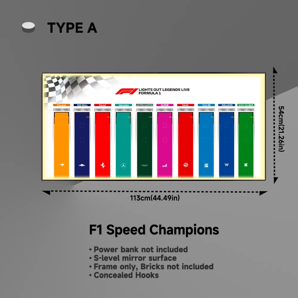 Wall Display Frame for LEGO® F1® Speed Champions F1 Cars Plus
