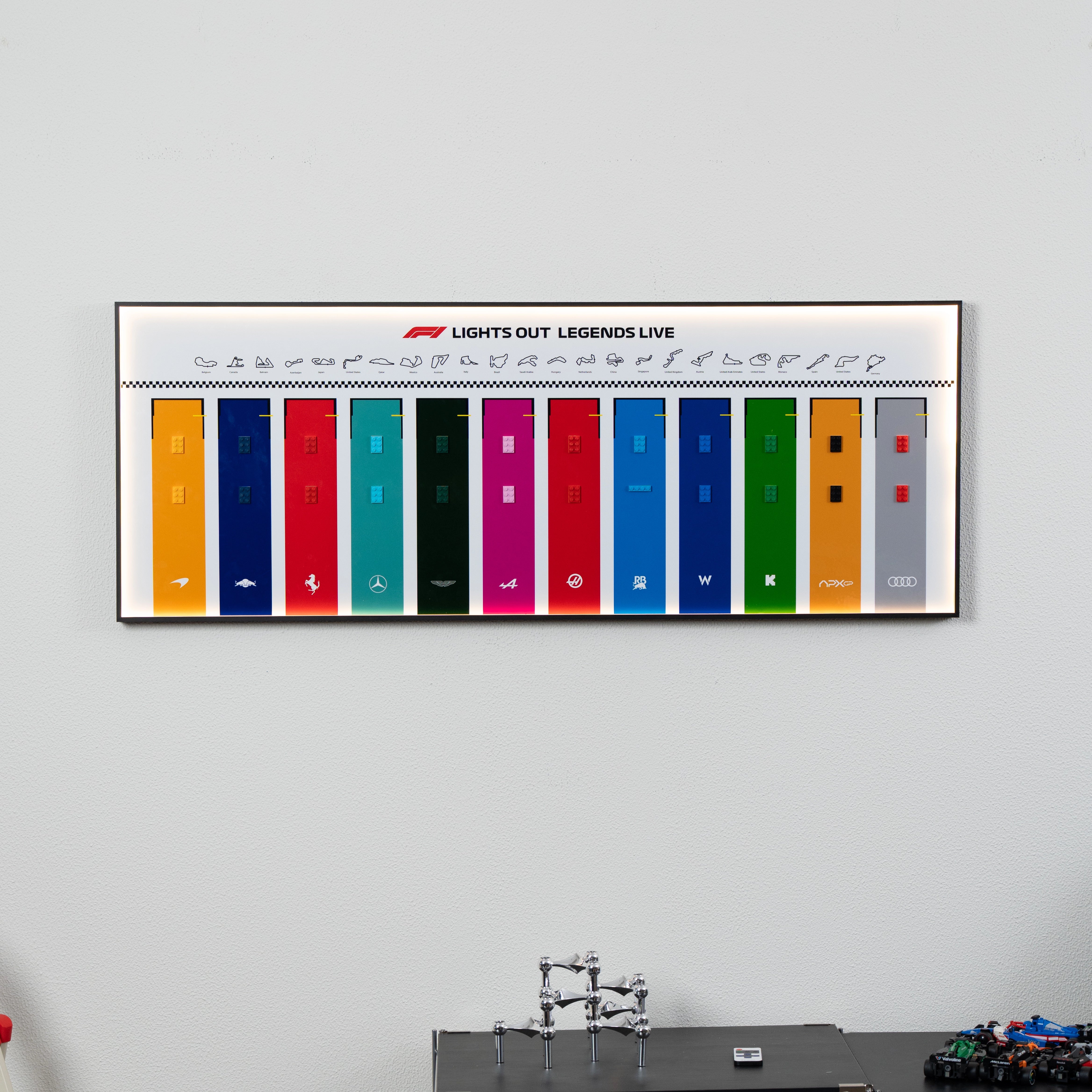 Wall Display Frame for LEGO® 12x F1® Speed Champions F1 Cars