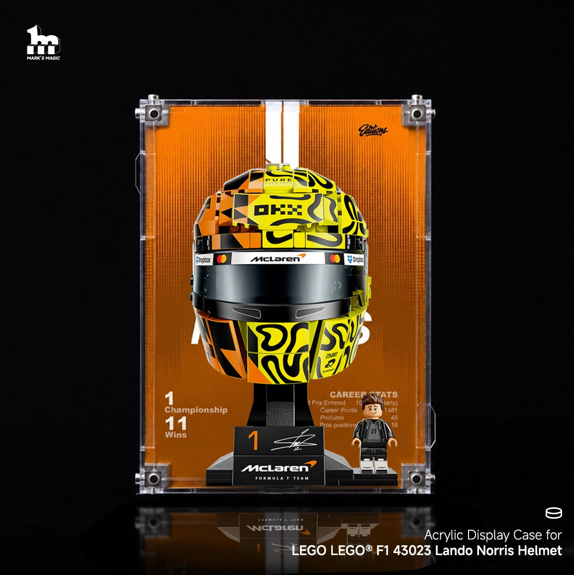 Wall mounted Display Case For LEGO® Editions F1 43023 Lando Norris Helmet