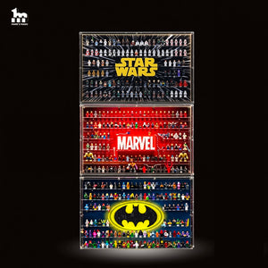 【PREMIUM LIGHT-UP】 Dust Proof Wall mounted Display Case for lego Logo & Minifigure