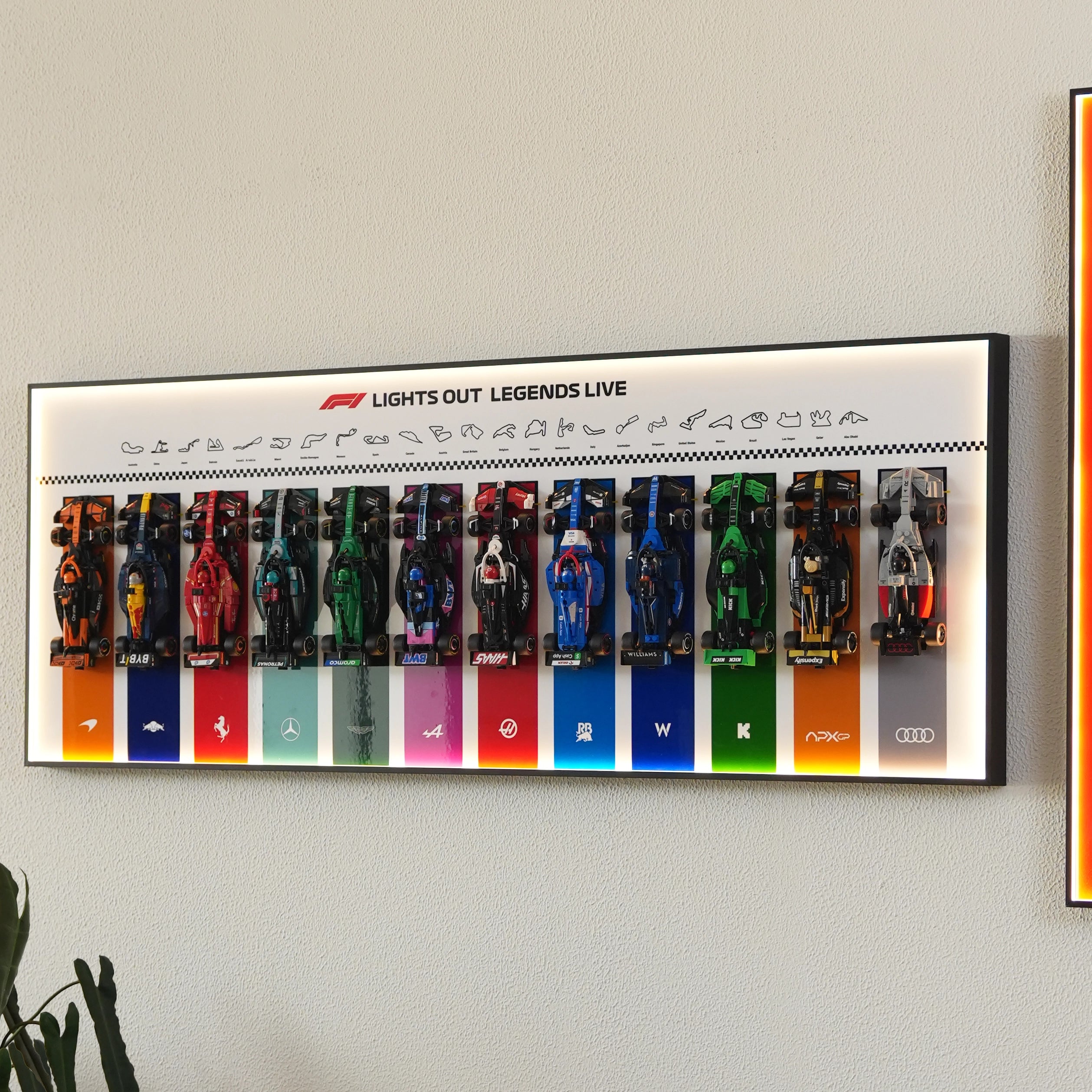 Wanddisplay-Rahmen für 12 LEGO® F1®-Speed-Champions-F1-Rennwagen
