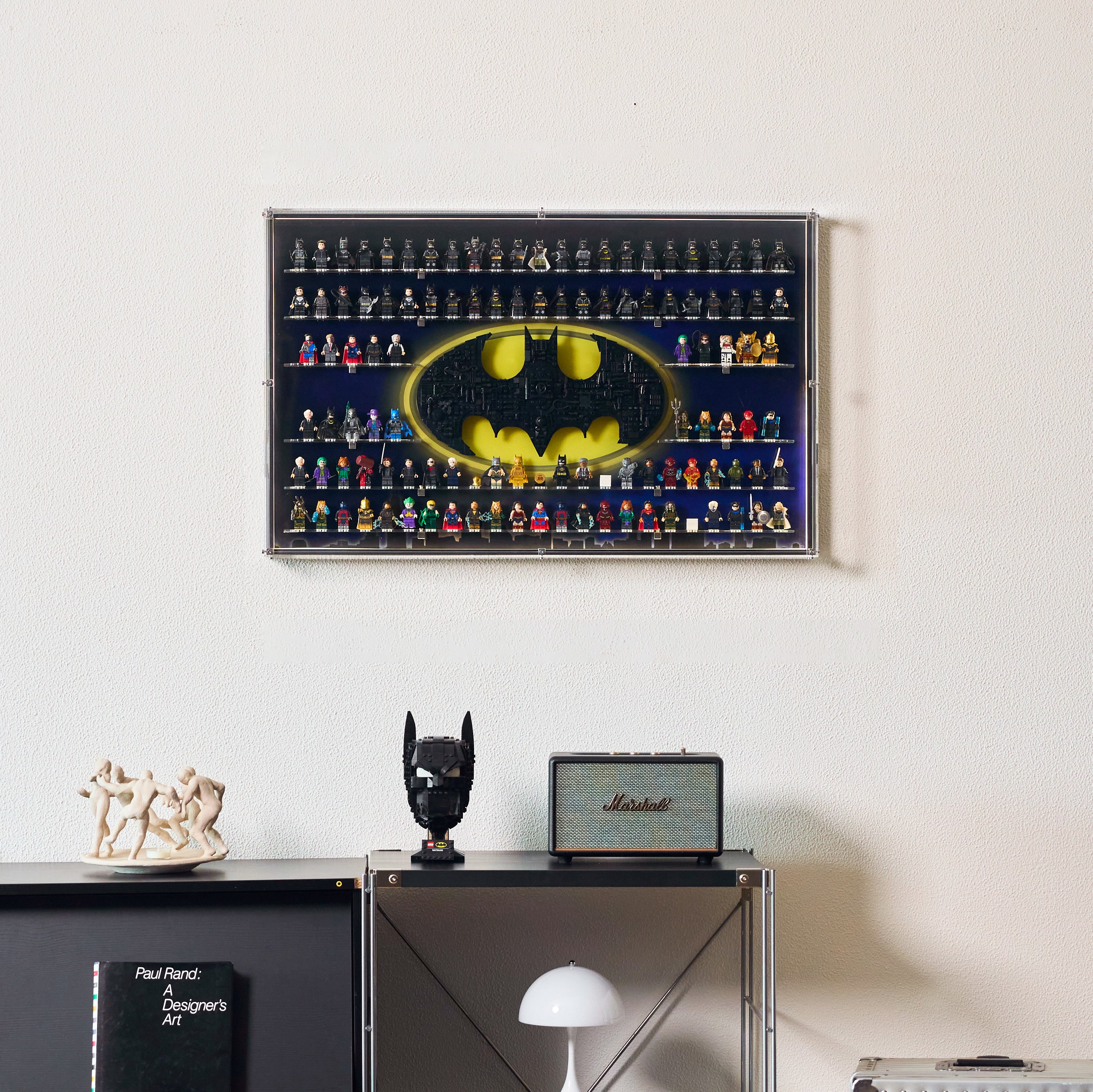 【PREMIUM LIGHT-UP】 Dust Proof Wall mounted Display Case for lego Logo & Minifigure