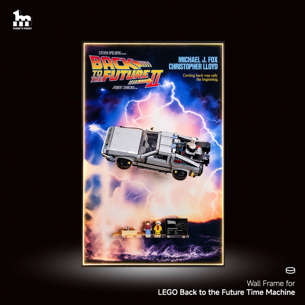 [Custom Acrylic Bracket Included] Wall Display frame for LEGO® ICONS™ Back to the Future Time Machine 77256&10300