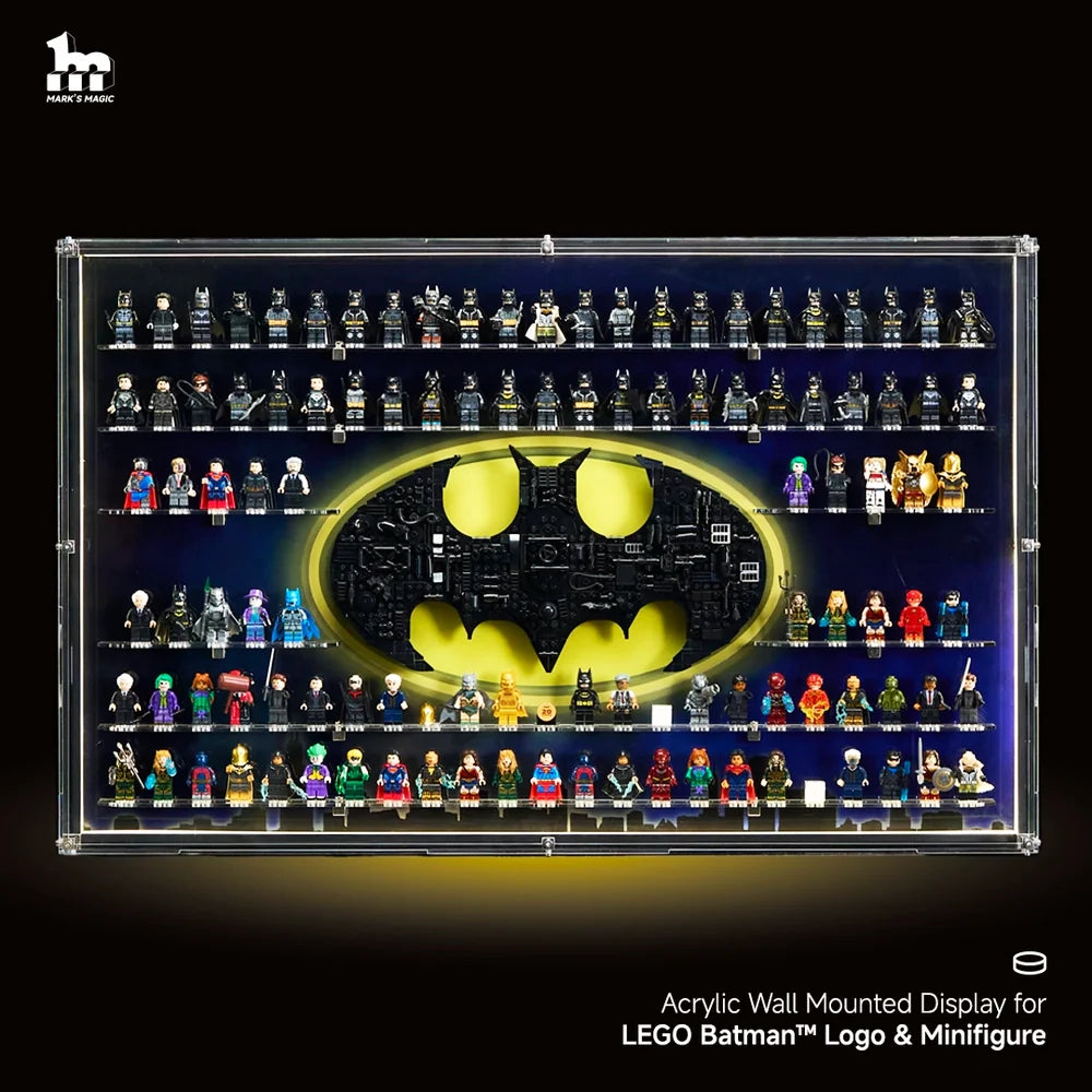 【PREMIUM LIGHT-UP】 Dust Proof Wall mounted Display Case for lego Logo & Minifigure
