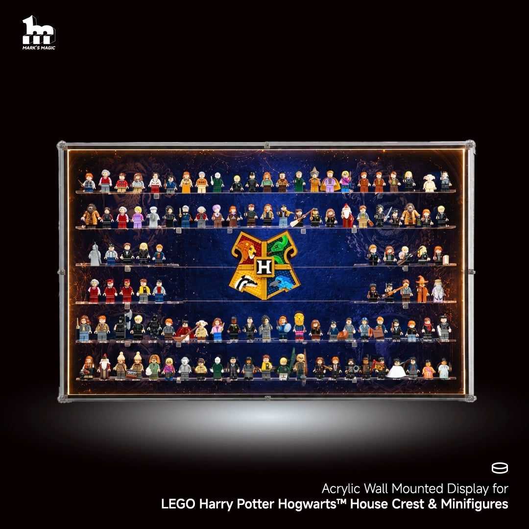 【PREMIUM LIGHT-UP】 Staubdichte, wandmontierte Vitrine für das LEGO Marvel-Logo & 112 Marvel-Minifiguren