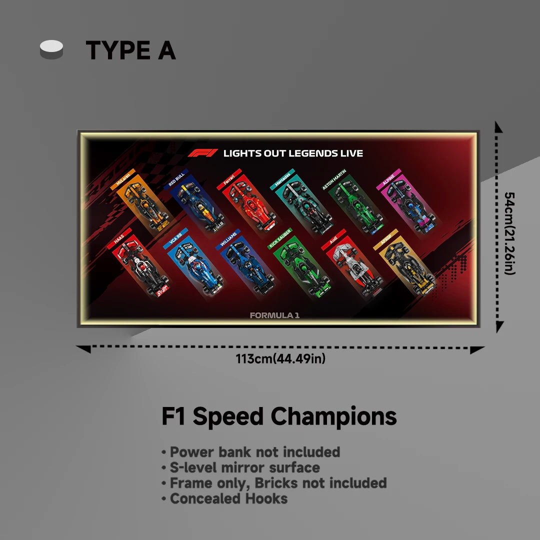 Wall Display Frame for LEGO® 12x F1® Speed Champions F1 Cars