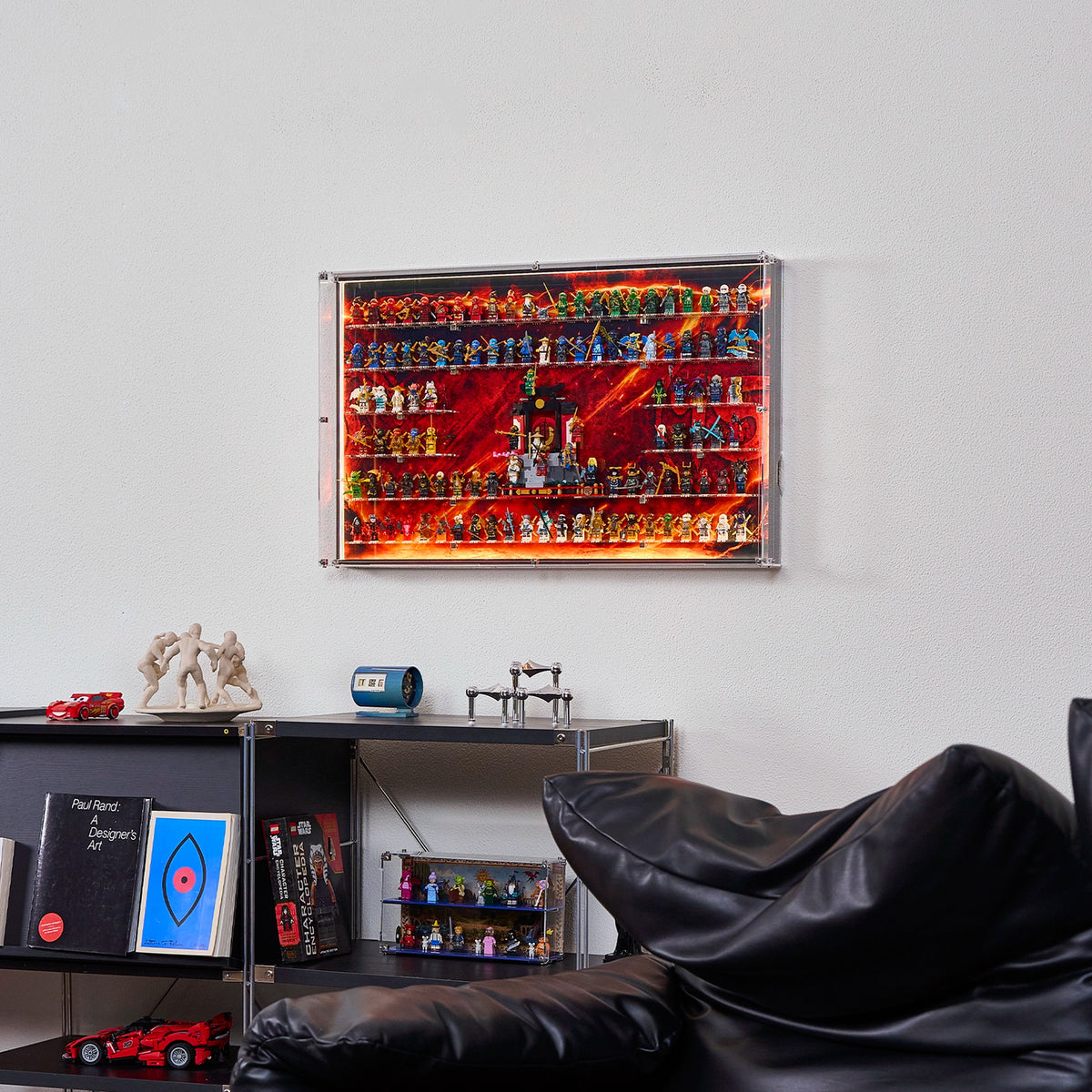 【PREMIUM AVEC ÉCLAIRAGE】 Vitrine murale anti-poussière pour logo LEGO et 112 figurines