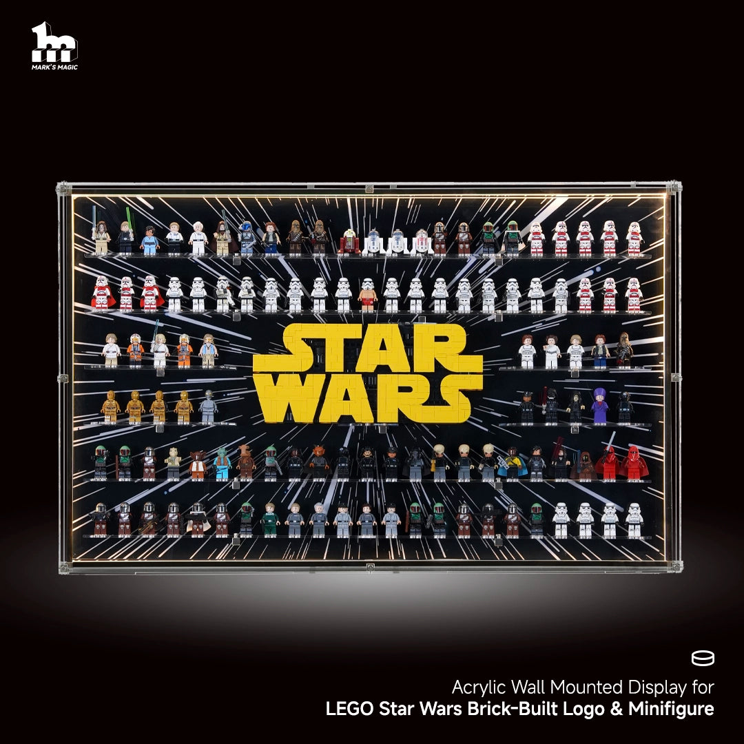 【PREMIUM LIGHT-UP】 Dust Proof Wall mounted Display Case for lego Logo & Minifigure